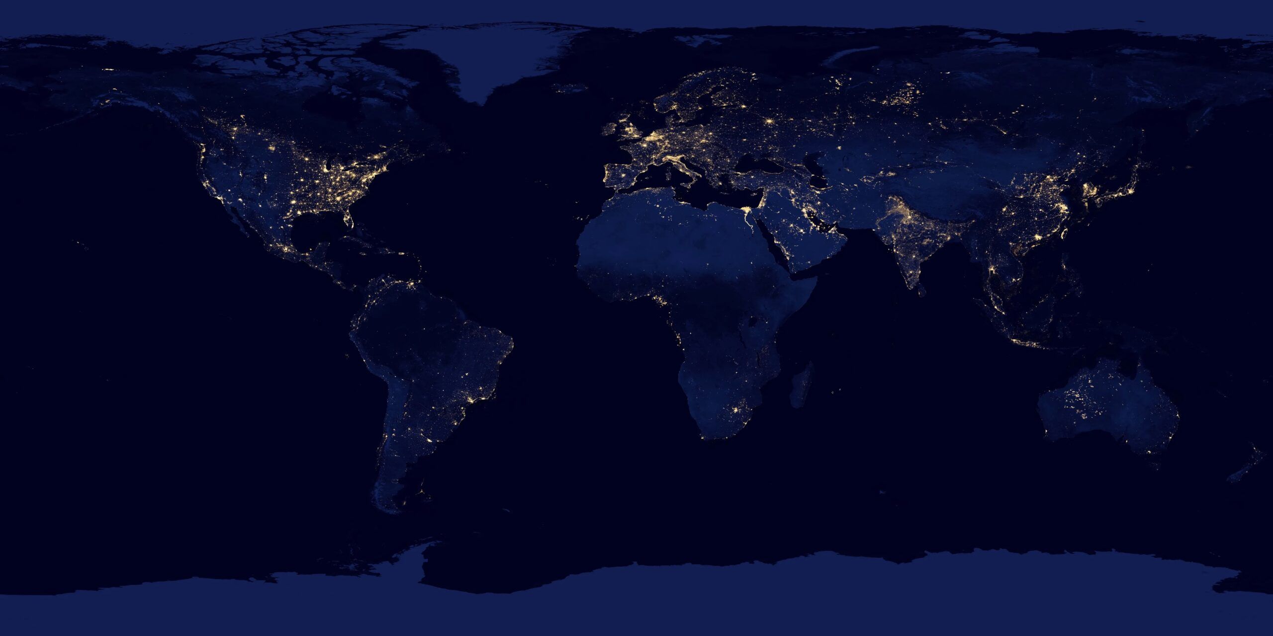 World map with lights