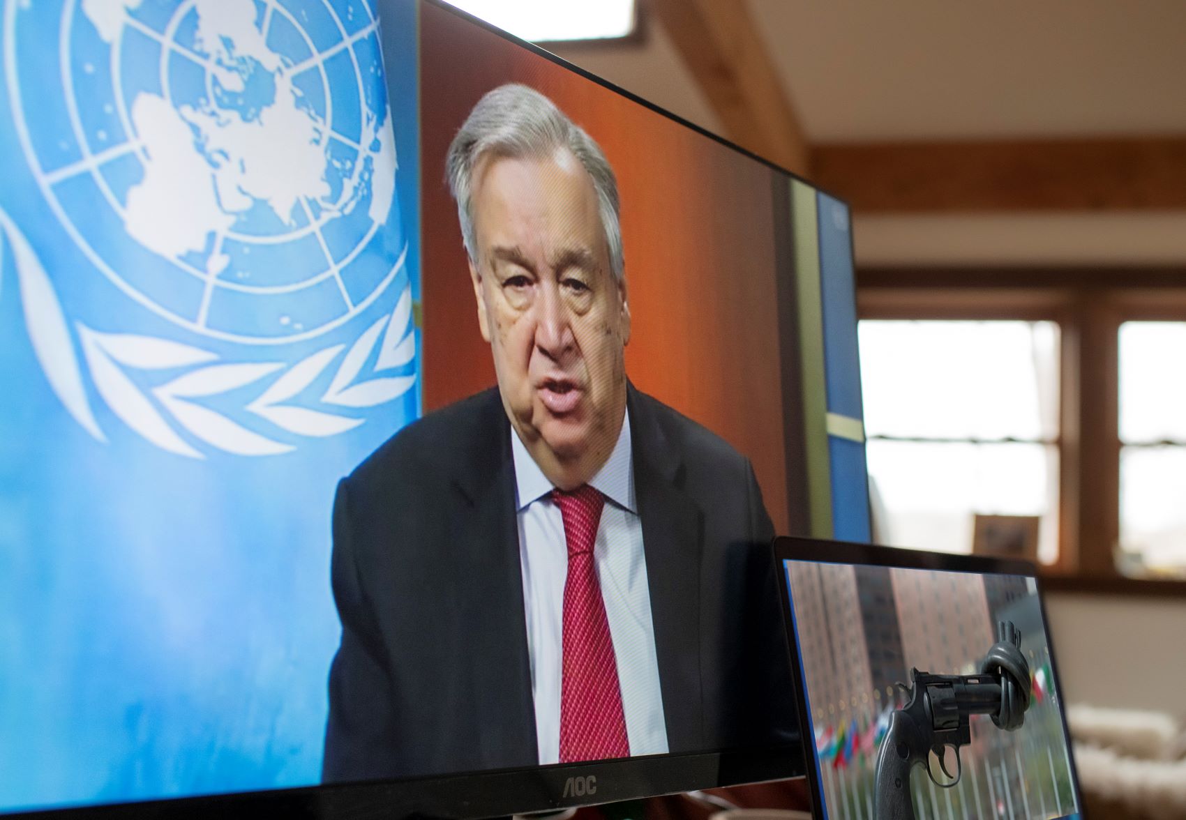 Press conference on a monitor