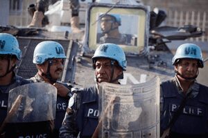 UN officers with shields