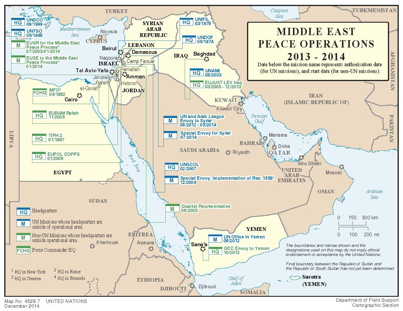 map of Middle East peace operations 2013-2014