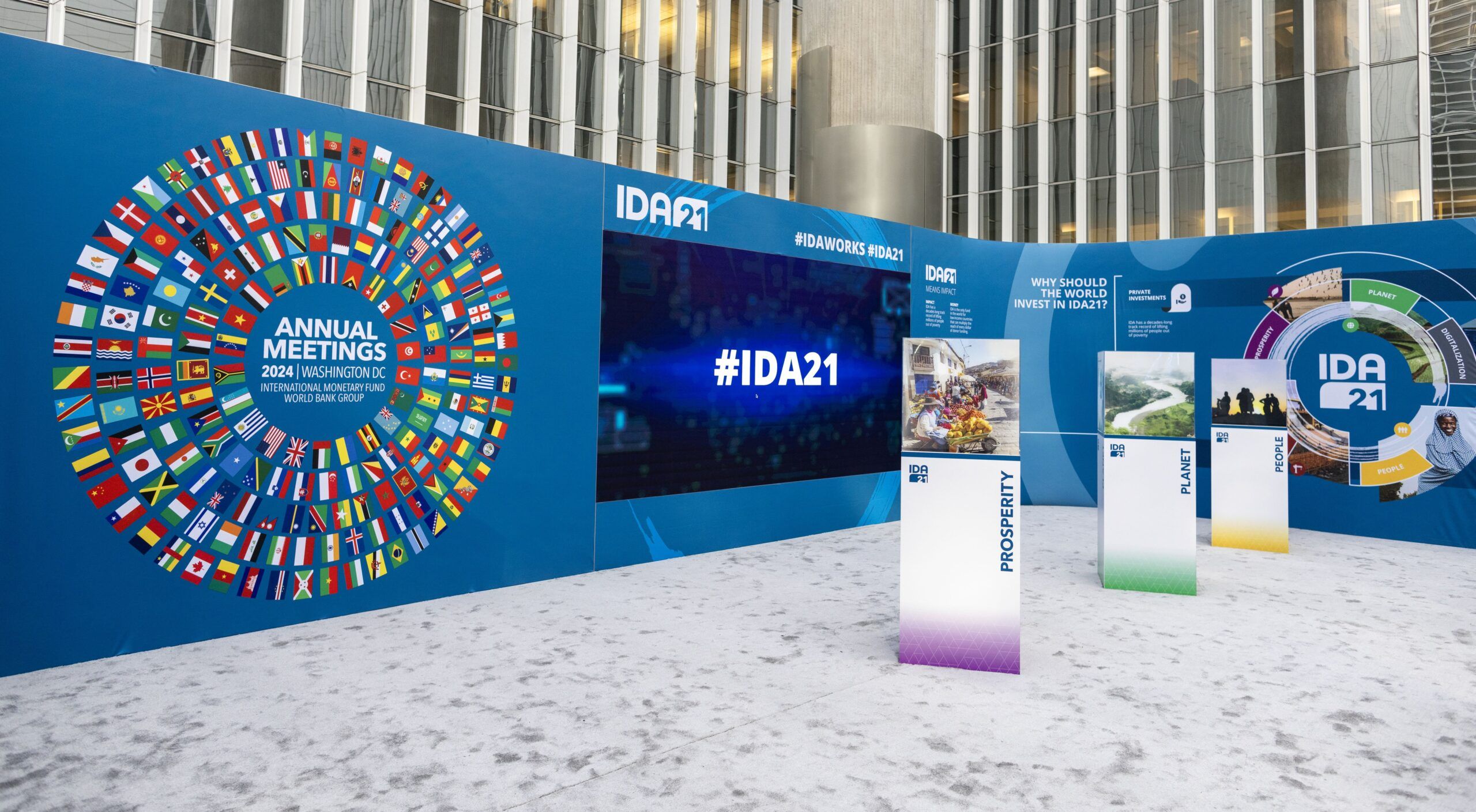 A large blue banner with the International Development Association (IDA) logo and the text 