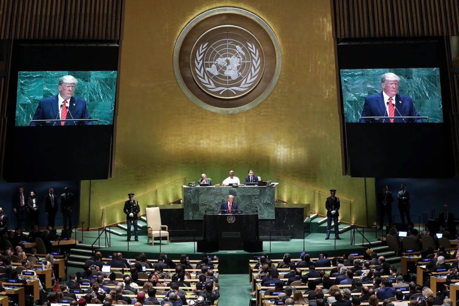 U.S. President Donald Trump addresses the United Nations General Assembly at UN headquarters on Sept. 24, 2019.