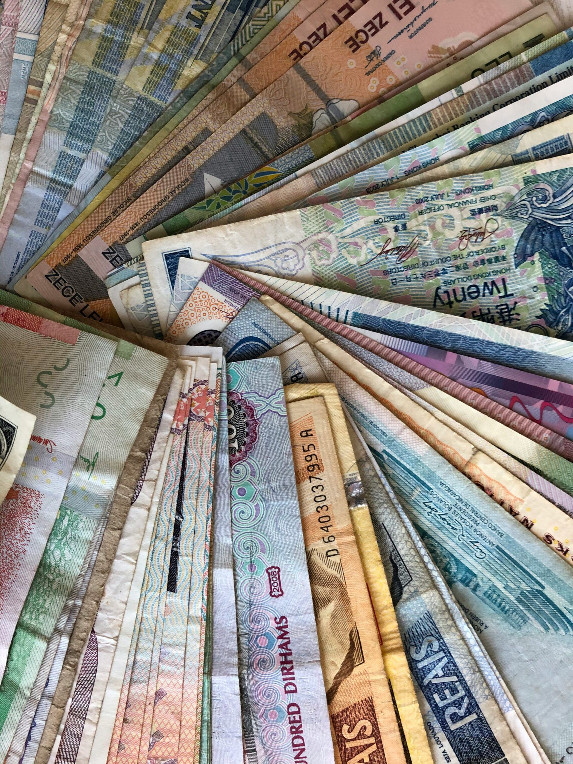 Travel currency from around the world.