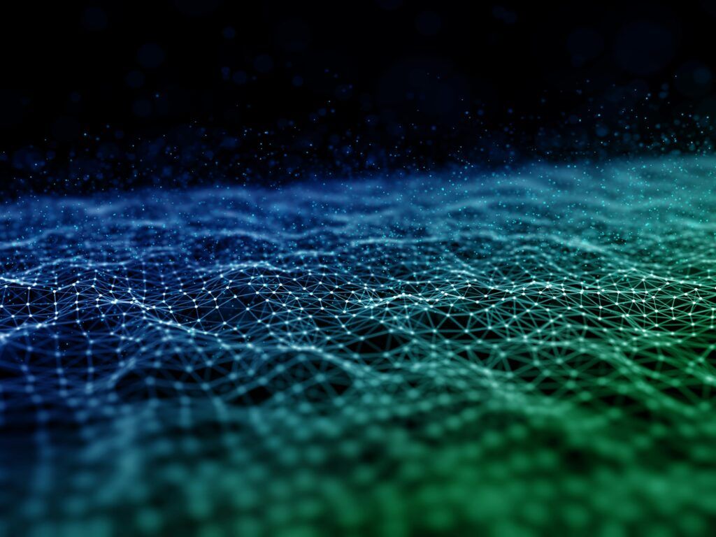 3D render of a modern network with interconnecting lines.