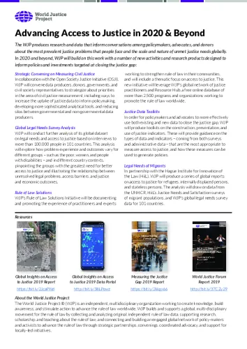 Front page of World Justice Project: Advancing Access to Justice in 2020 & Beyond