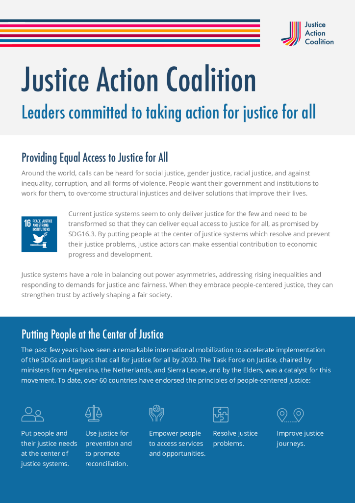 Front page of Justice Action Coalition Brochure