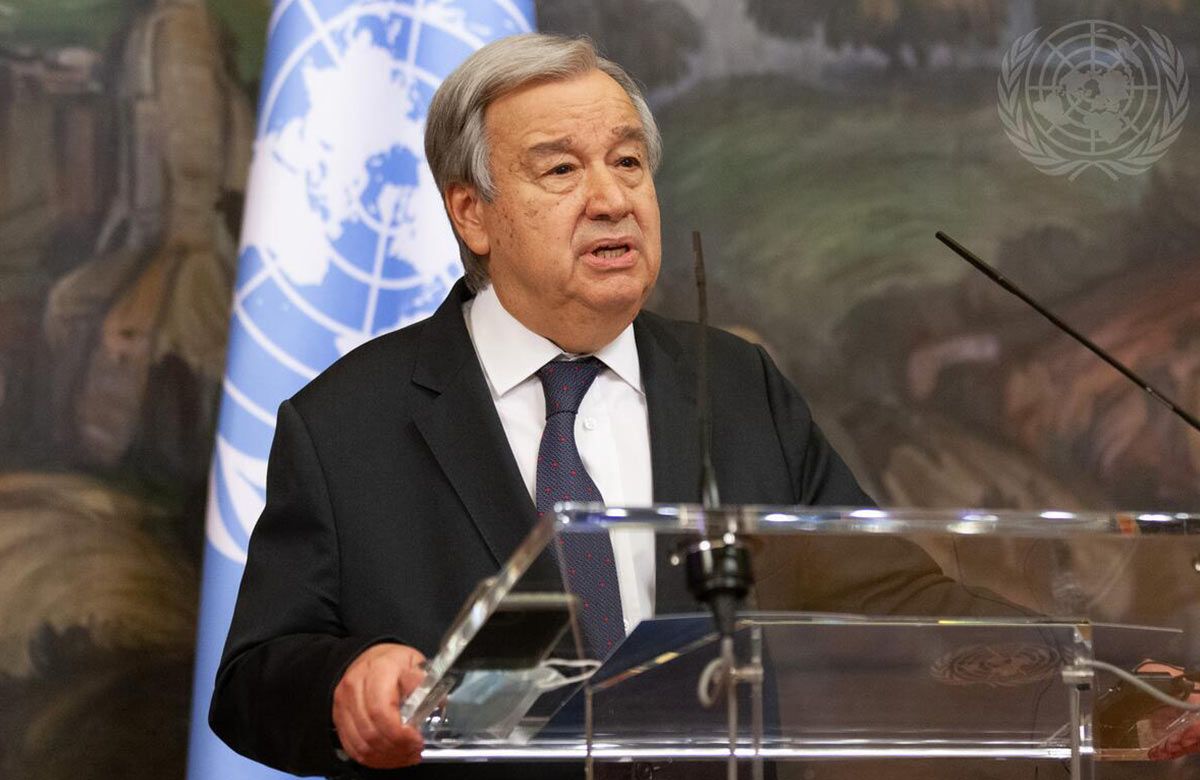 UN Secretary-General speaking at a podium.