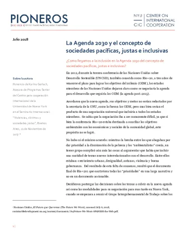 Front page of La Agenda 2030 y el concepto de sociedades pacíficas, justas e inclusivas