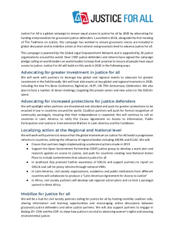 Front page of Justice for All: Justice Commitments 2020