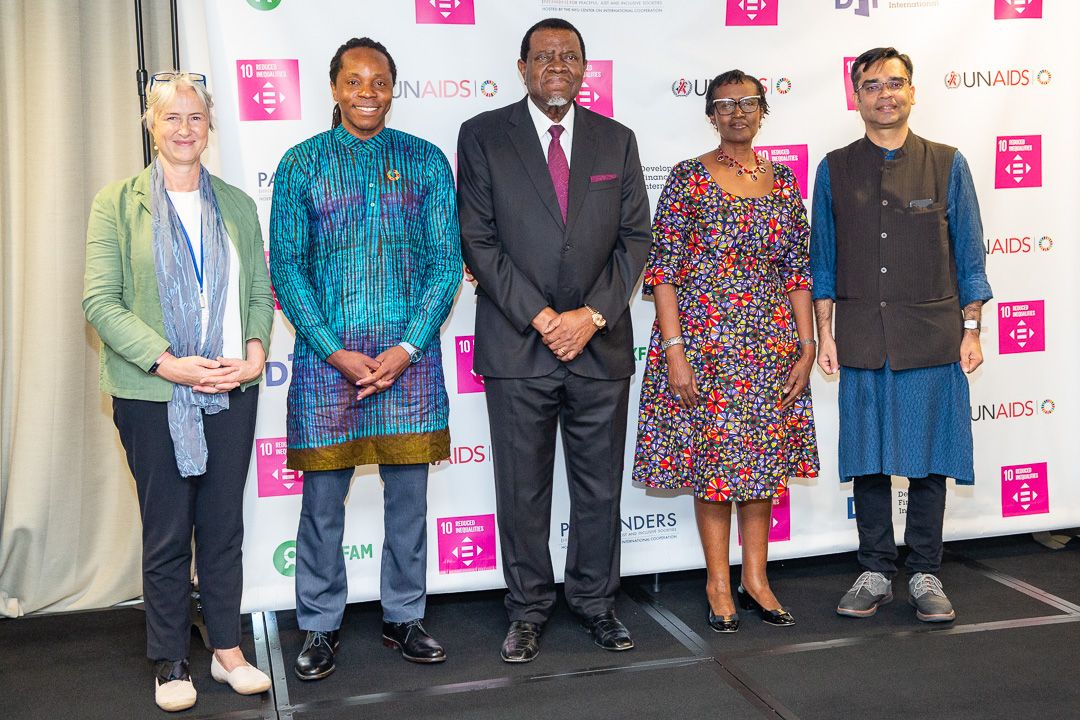 From left to right: Ms. Sarah Cliffe, Executive Director, NYU Center on International Cooperation; H.E. Dr. David Moinina Sengeh, Chief Minister, Sierra Leone; H.E. Mr. Hage Geingob, President, Namibia; Ms. Winnie Byanyima, Executive Director, UNAIDS; Mr. Amitabh Behar, Interim Executive Director, Oxfam International. September 20, 2023 at the Rescuing SDG10 event, New York, NY.