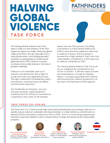 Front page of Halving Global Violence Task Force Brochure