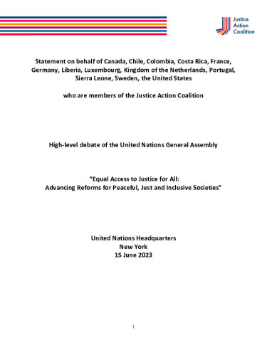 Front page of Statement on Equal Access to Justice for All: Advancing Reforms for Peaceful, Just and Inclusive Societies