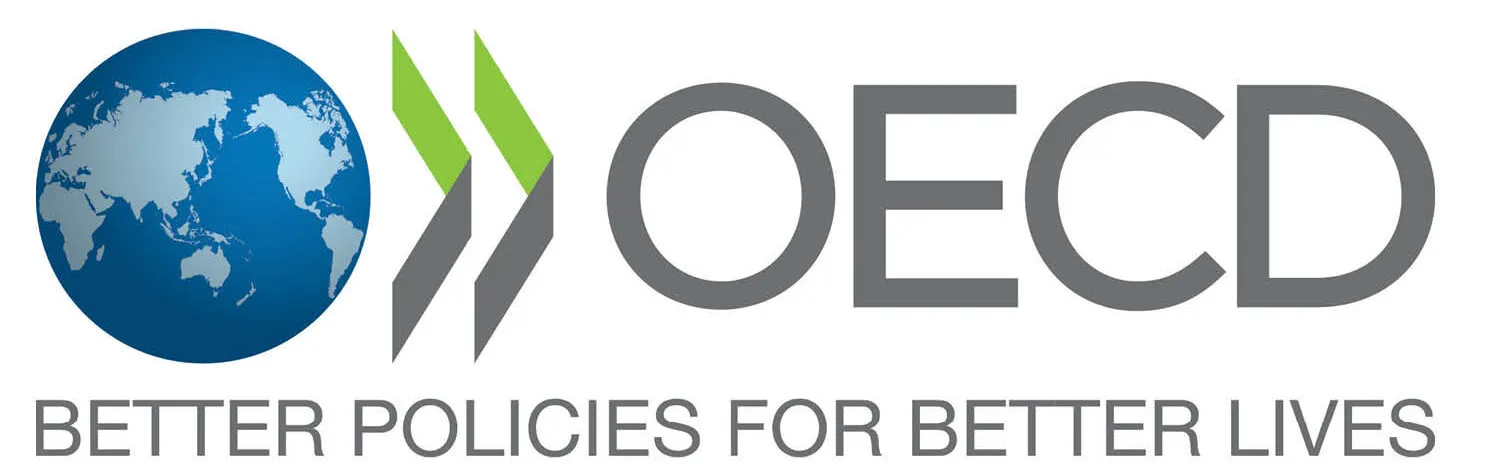 OECD logo with the globe and two gray/green chevrons. Gray text beneath reads 