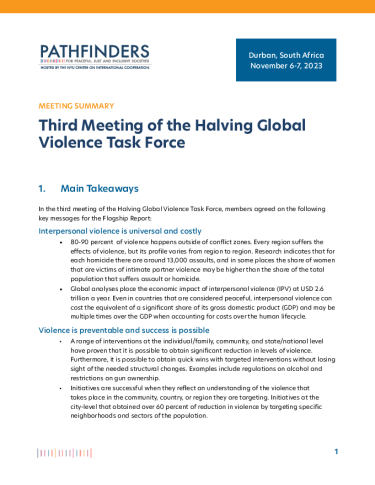 Front page of The Halving Global Violence Task Force: Third Meeting