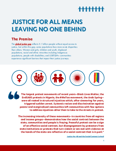 Front page of Justice for All Means Leaving No One Behind