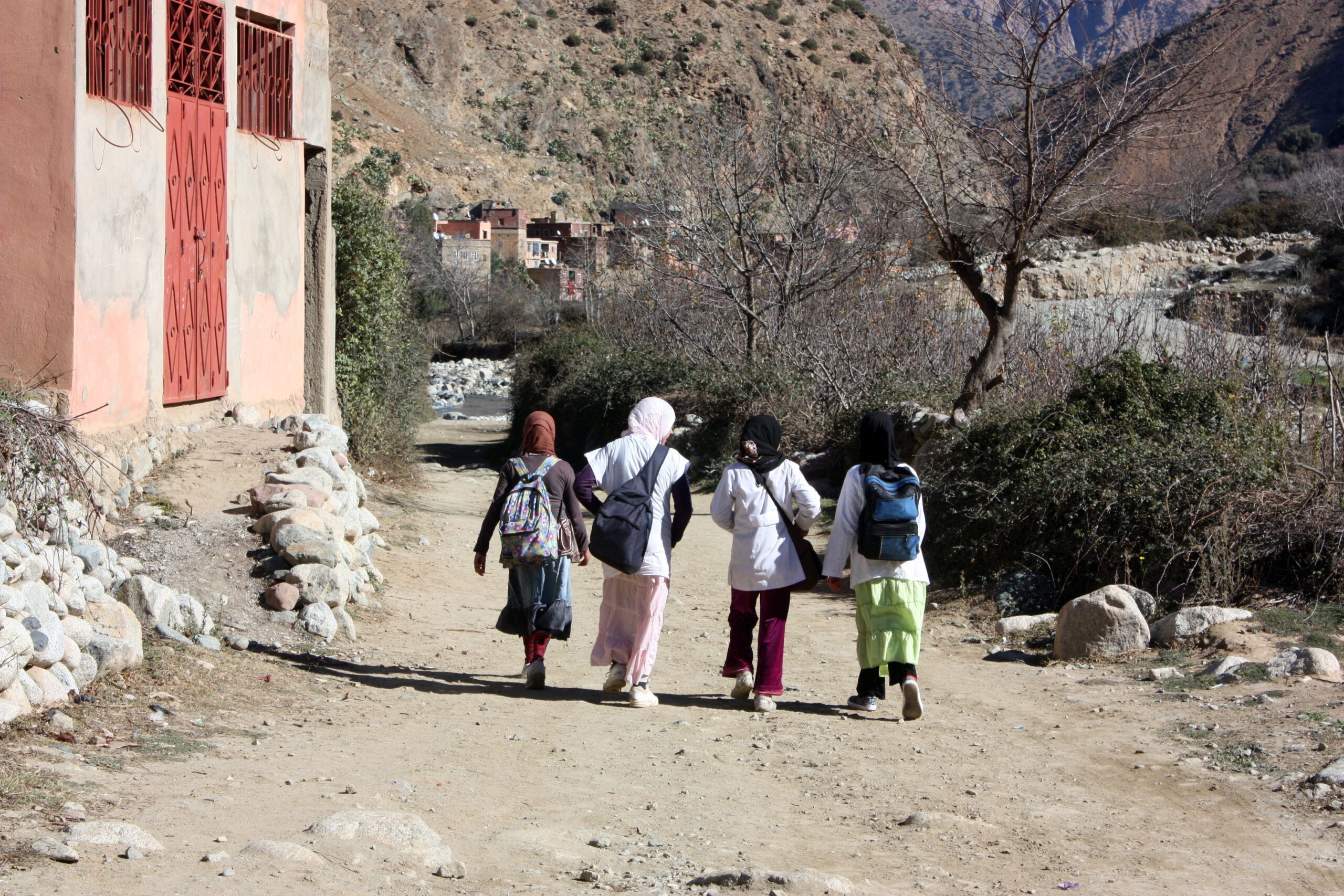 Moroccan little girls walking to school