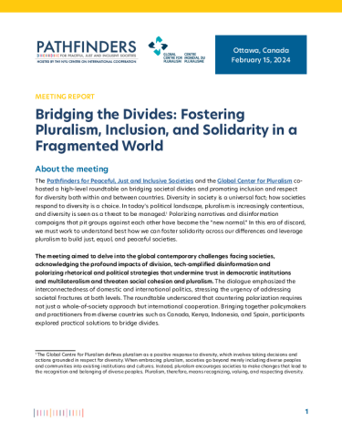 Front page of Bridging the Divides: Fostering Pluralism, Inclusion, and Solidarity in a Fragmented World