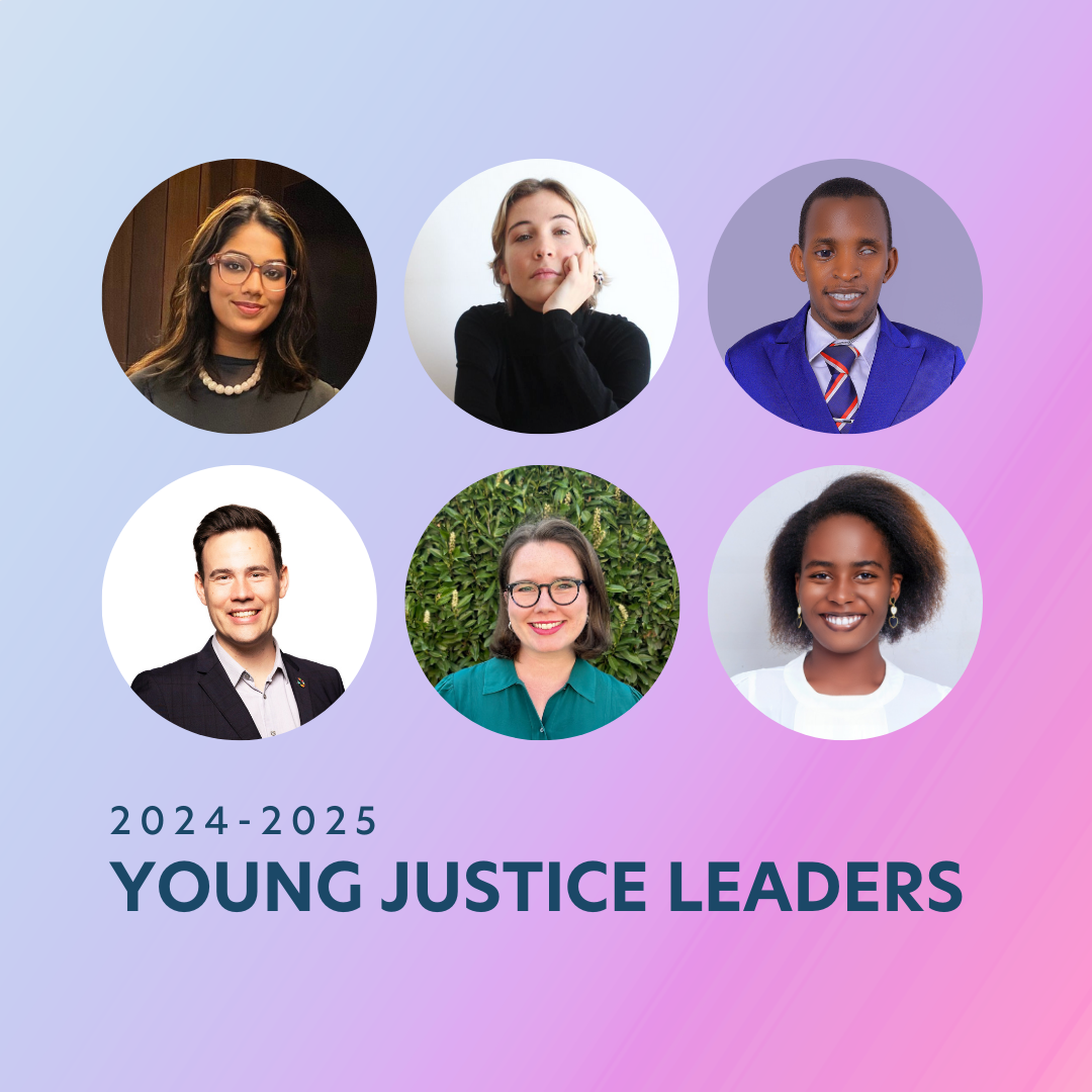 Front page of Passing the Torch: Celebrating Young Justice Leaders, Past and Present: Reflections from the first cohort of Young Justice Leaders and welcoming the next cohort