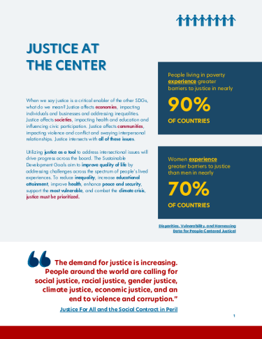 Front page of Fact Sheet: Justice at the Center of Intersecting Issues
