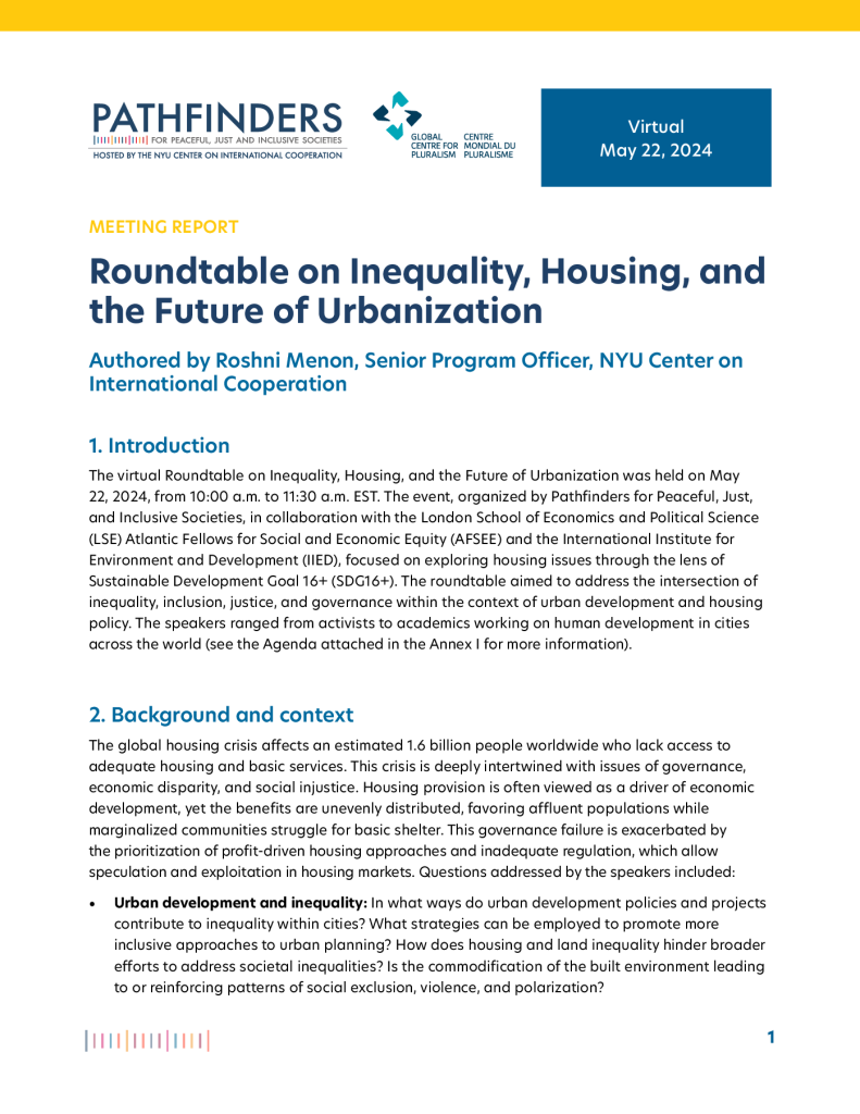 Front page of Roundtable on Inequality, Housing, and the Future of Urbanization