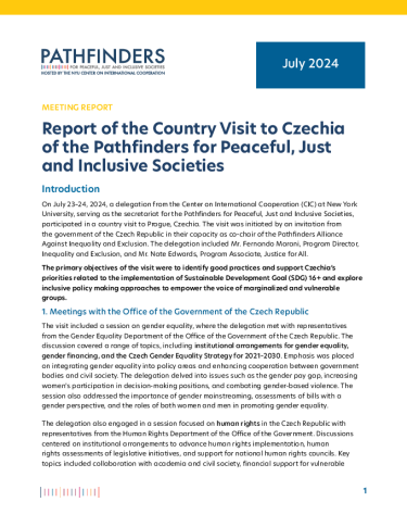 Front page of Report of the Country Visit to Czechia  of the Pathfinders for Peaceful, Just  and Inclusive Societies