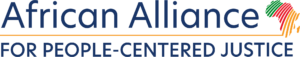 African Alliance for People-Centered Justice logo with tri-color outline of the African continent on the top right.