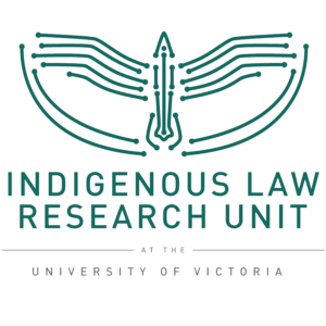 Indigenous Law Research Unit at the University of Victoria Logo with symbol above.