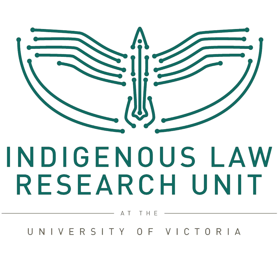 Indigenous Law Research Unit at the University of Victoria Logo with symbol above.