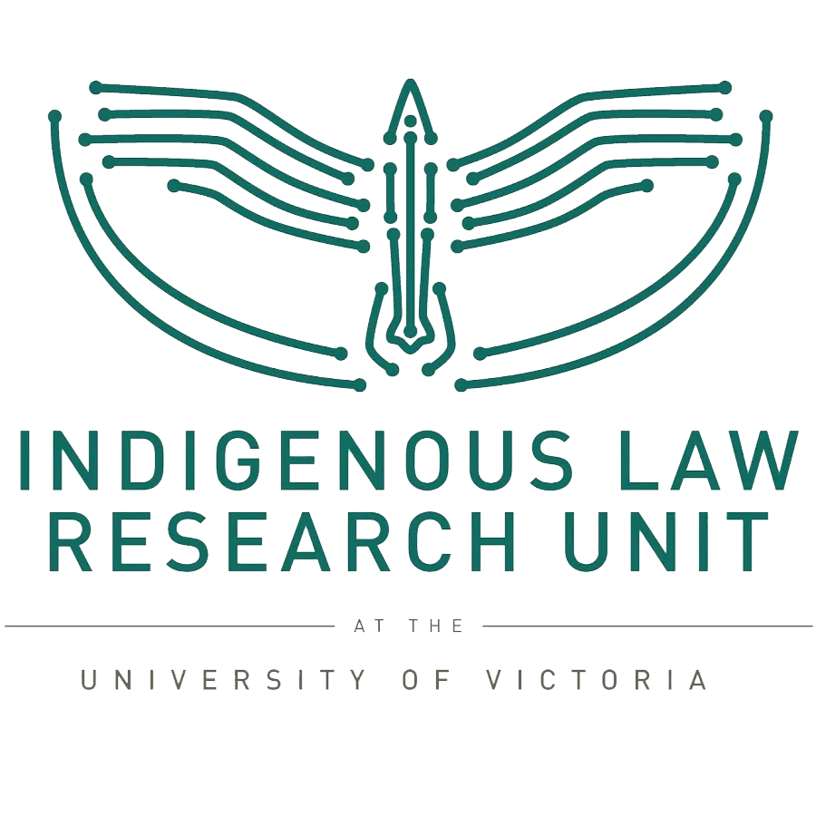 Indigenous Law Research Unit at the University of Victoria Logo with symbol above.