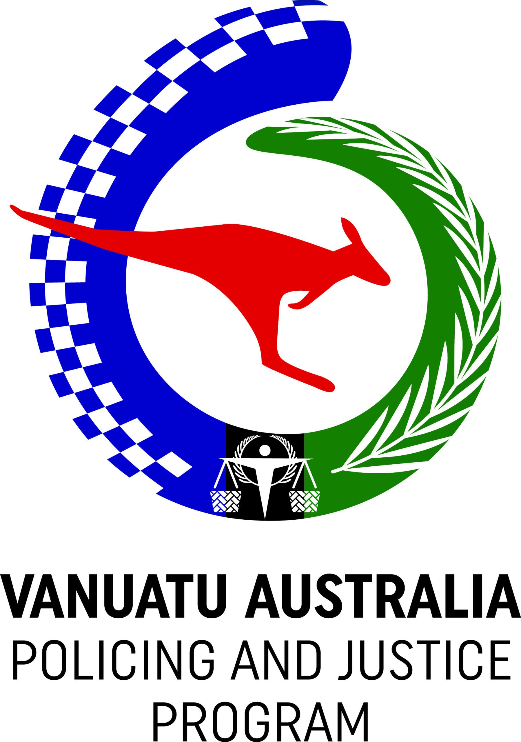 Vanuatu Australia Policing and Justice Program Logo below a symbol with a kangeroo in the middle.