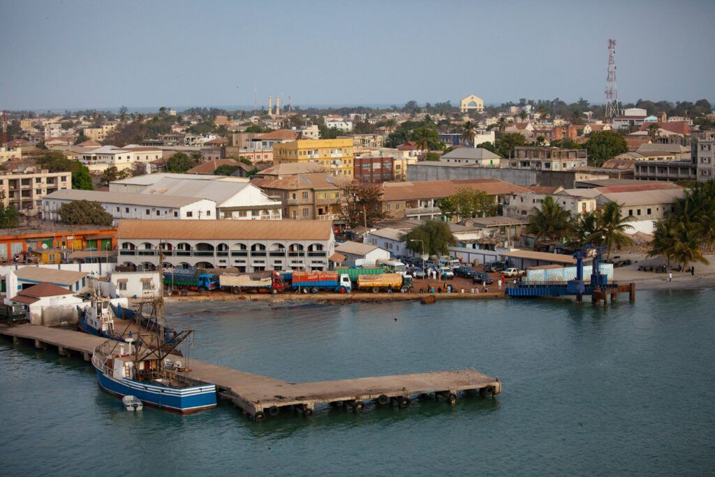 Landscape of a port in Banjul, Gambia.