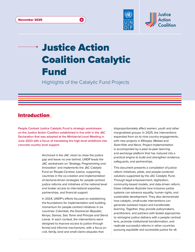 Front page of Justice Action Coalition Catalytic Fund: Highlights of the Catalytic Fund Projects