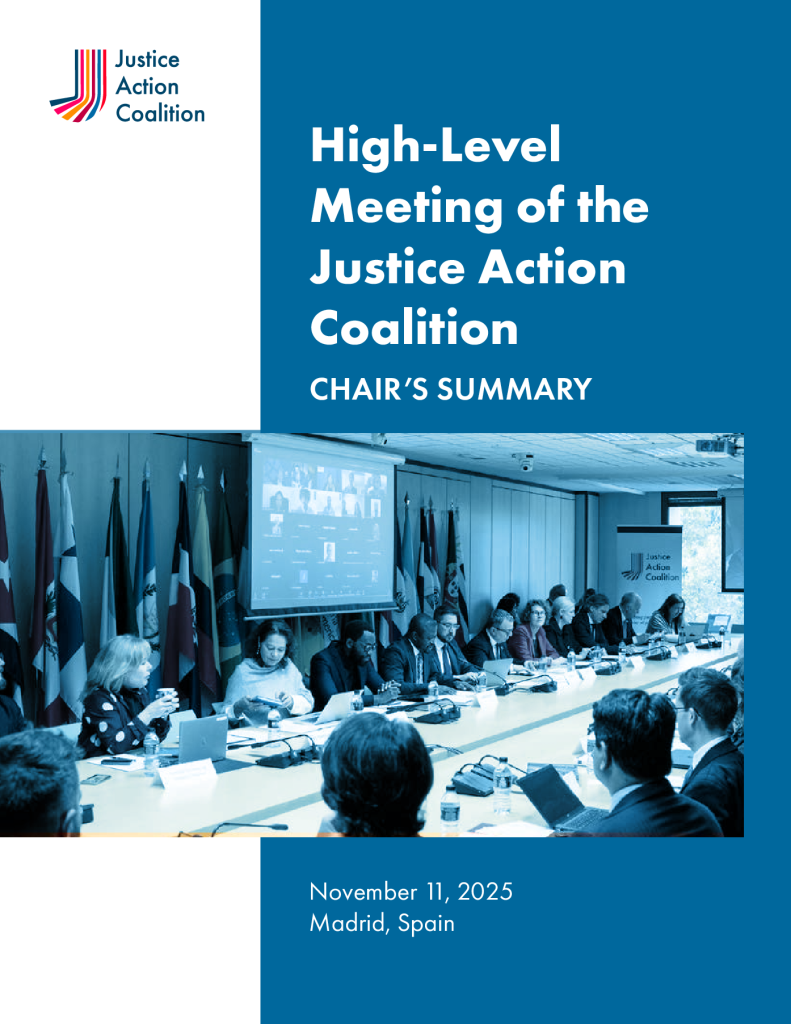 Front page of High-Level Meeting of the Justice Action Coalition: Chair's Summary