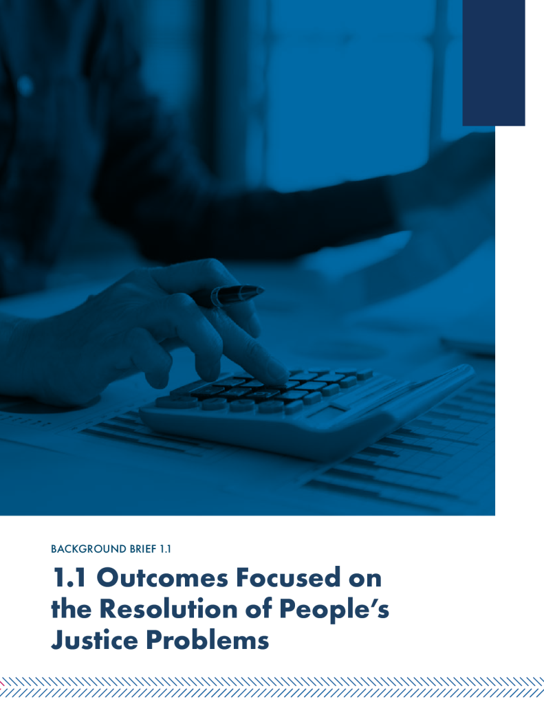 Front page of Justice Financing Framework: Background Brief 1.1 Outcomes Focused on the Resolution of People’s Justice Problems