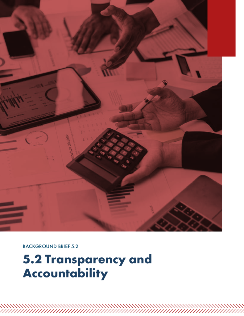 Front page of Justice Financing Framework: Background Brief 5.2 Transparency and Accountability