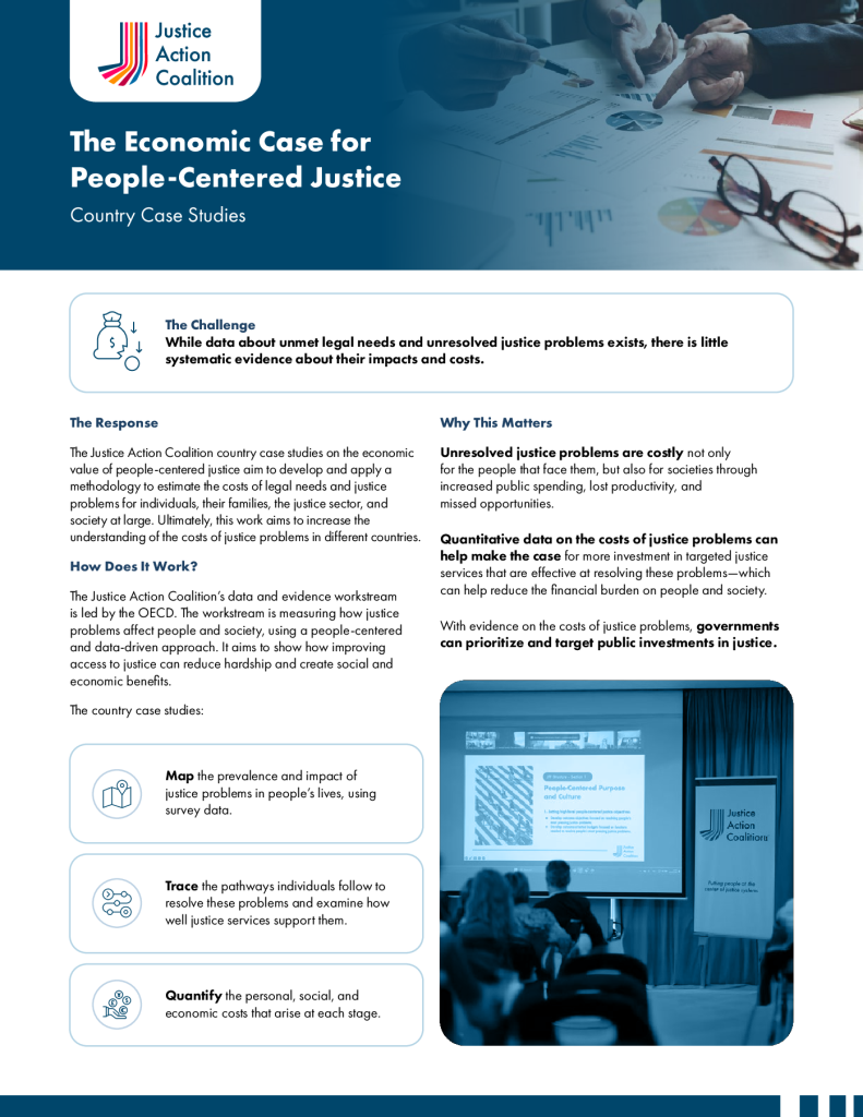 Front page of The Economic Case for People-Centered Justice Fact Sheet