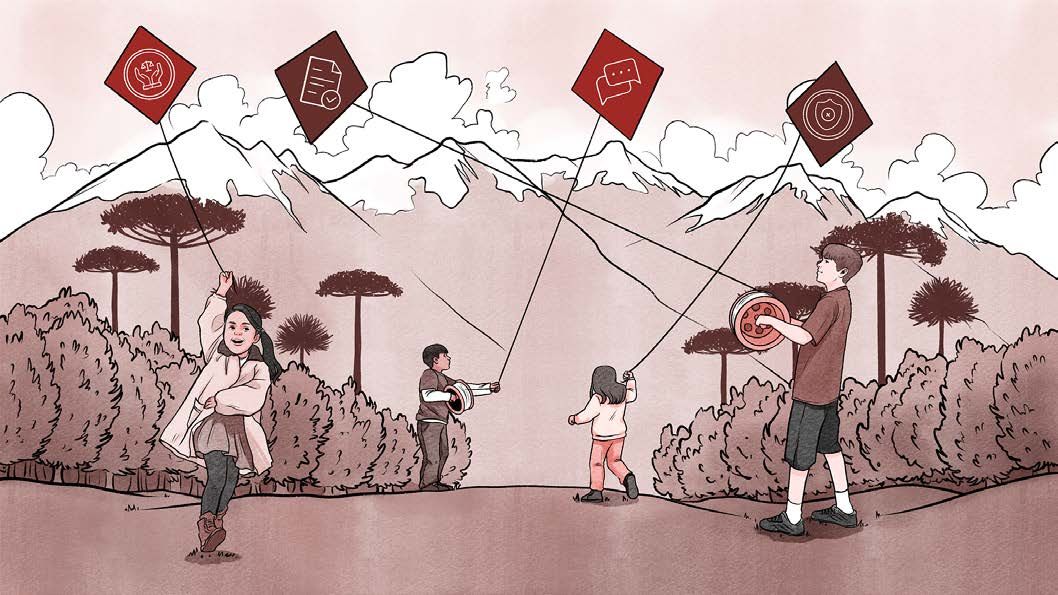 Cover image of children playing with kites in front of a mountain.