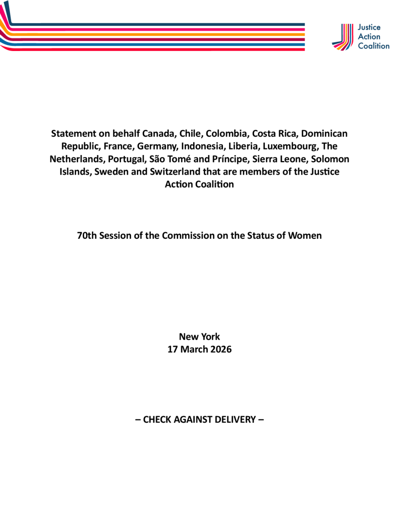 Front page of Justice Action Coalition Statement at CSW70