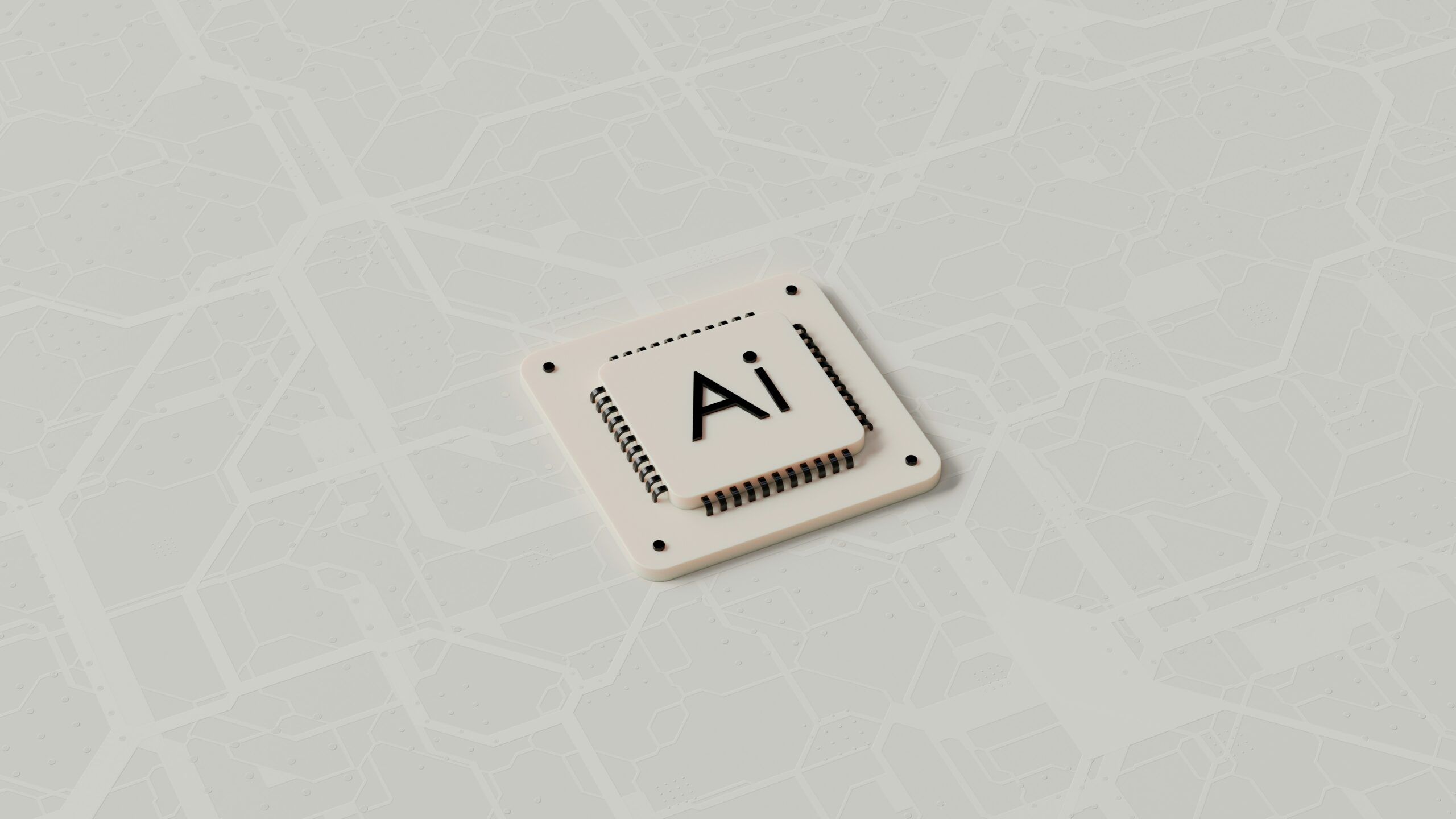 A white square chip with "AI" written on it. Beige background.