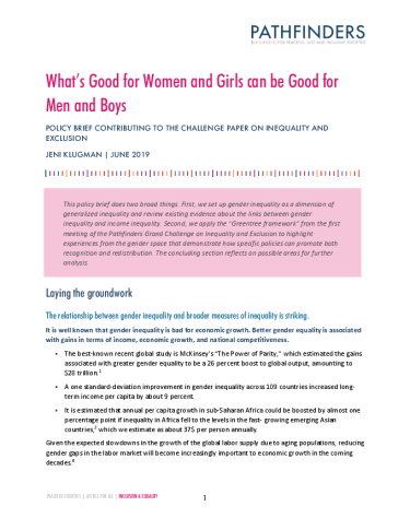 Front page of What’s Good for Women and Girls can be Good for Men and Boys