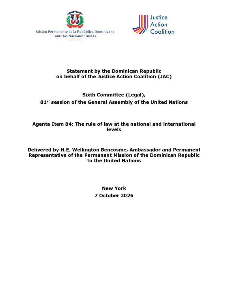 Front page of Justice Action Coalition Statement at the 81st Session of the General Assembly